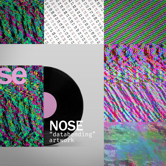 Concept – 2024 – Nose(databending) Texture obtenue par "databending" : images/sons modifiés via éditeurs non adaptés (hex, audio) puis réexportés afin d'obtenir des textures répétitives et abstraites inattendues.
