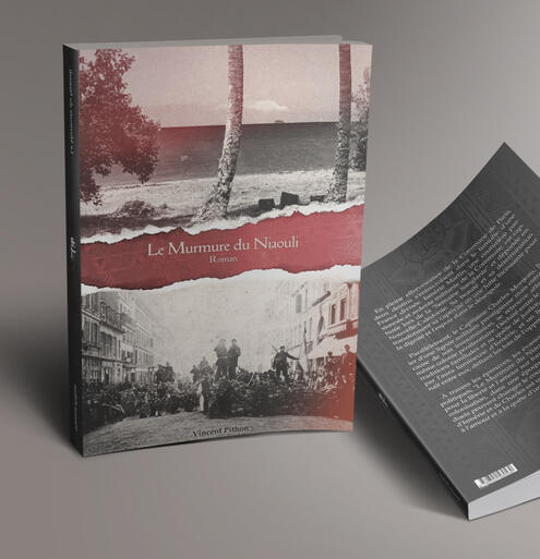 Commande – 2025 – Le Murmure du Niaouli Couverture de commande réalisée à partir de photos de l’auteur et d’images d’archives. Roman auto-édité.